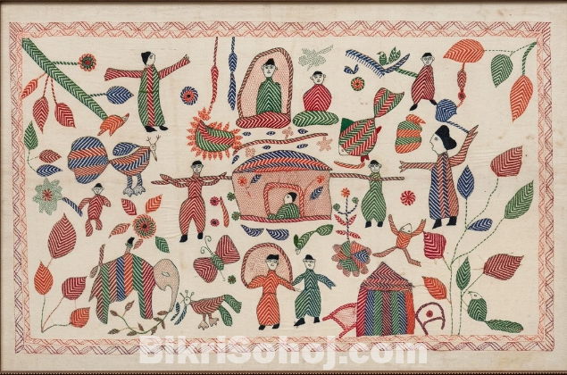 Aarong White Palki Nakshi Kantha Embroidered Cotton Tapestry